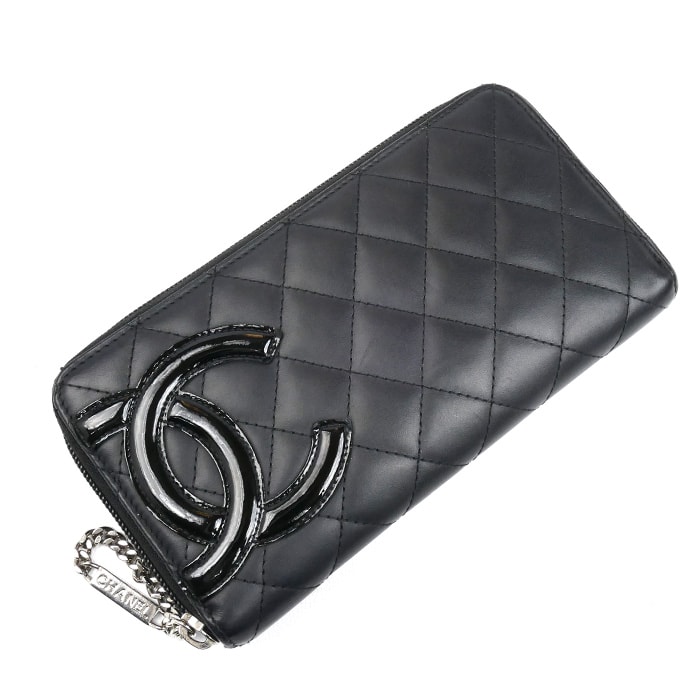 CHANEL シャネル カンボンライン 長財布 ラウンドファスナー ブラック ピンク A50078 レディース【中古】