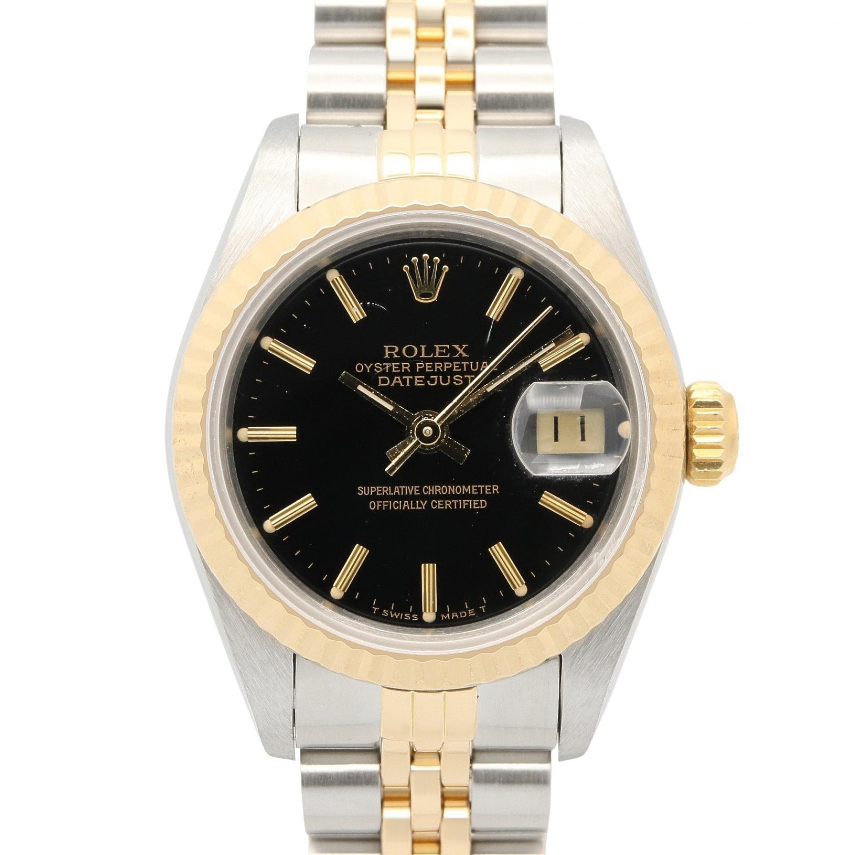 ロレックス ROLEX デイトジャスト 97番 バー 腕時計 時計 K18(イエローゴールド) ステンレススチール レディース ブラック系 / ゴールド系 69173 【中古】