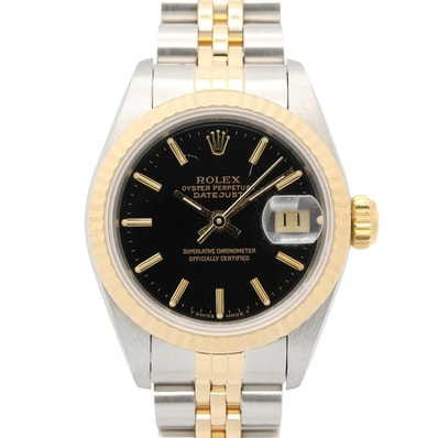 ロレックス ROLEX デイトジャスト 97番 バー 腕時計 時計 K18(イエローゴールド) ステンレススチール レディース ブラック系 / ゴールド系 69173 【中古】