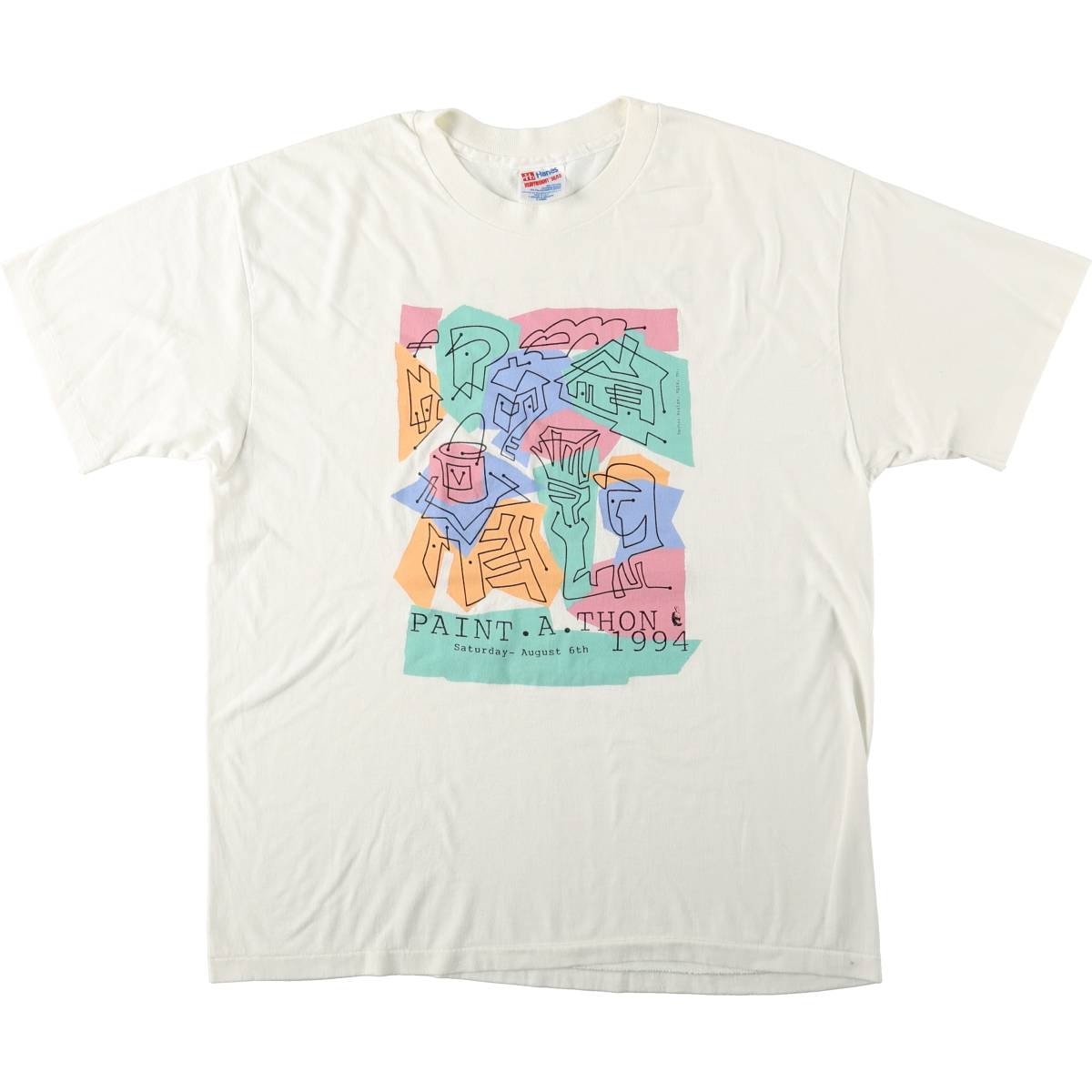 古着 90年代 ヘインズ Hanes HEAVYWEIGHT 50/50 PAINT.A.THON プリントTシャツ USA製 メンズXL相当/eaa667851