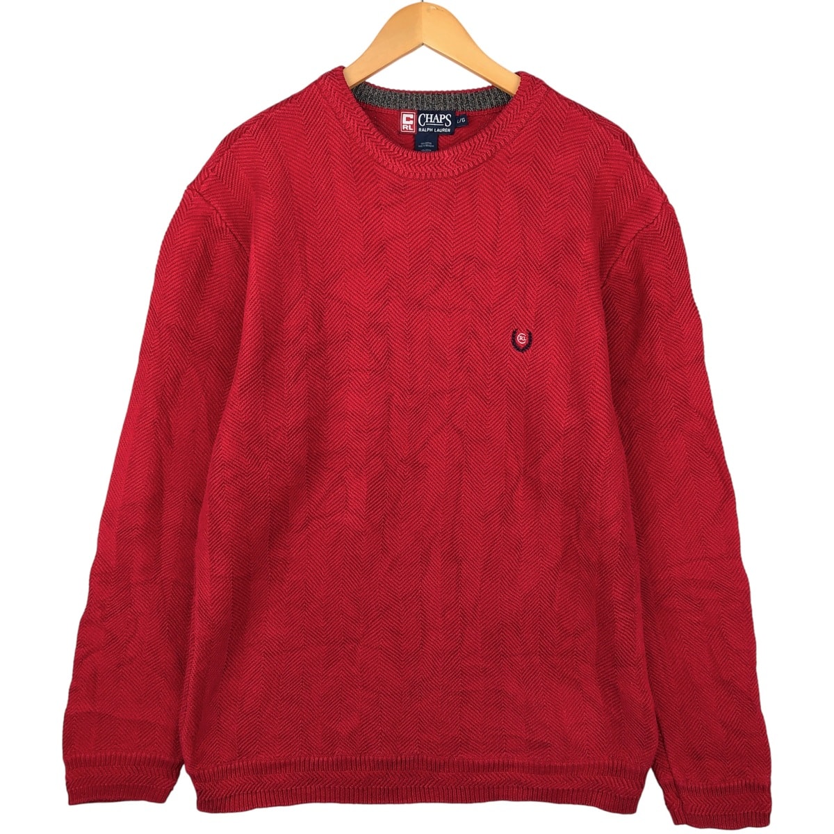 古着 ラルフローレン Ralph Lauren CHAPS チャップス ヘリンボーン コットンニットセーター メンズL相当/eaa599633