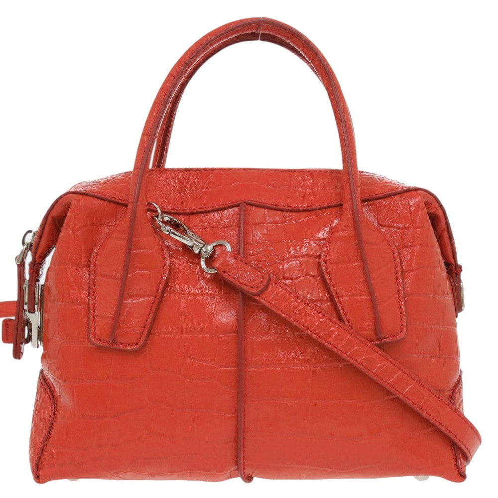 トッズ    2WAY 型押しレザー  レッド   ハンドバッグ