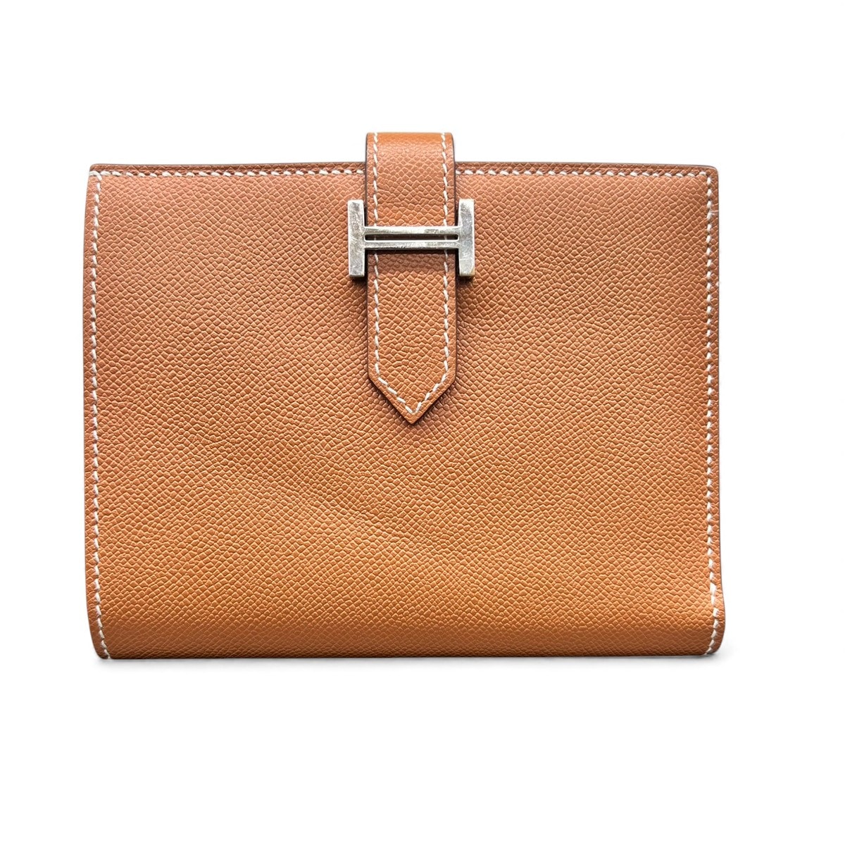 HERMES エルメス 極美品 ベアンコンパクト 二つ折り財布 K刻印 2025年製造 ヴォーエプソン レザー ブラウン ゴールド シルバー金具 コインケース カードケース ミニウォレット Aランク 中古 鑑定済