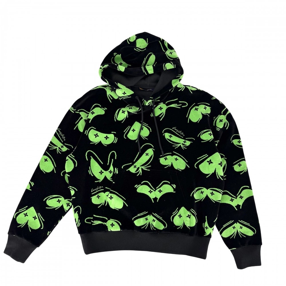 LOUIS VUITTON ルイヴィトン パーカー LVアイズグラフィックパーカー トップス アパレル 服 M ブラック 黒 グリーン 緑 コットン    メンズ 秋 冬【中古品】