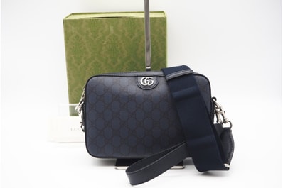 極美品 GUCCI グッチ GGスプリーム オフィディア スモール クロスボディバッグ 699439 ボディバッグ ネイビー コーティングキャンバス メンズ