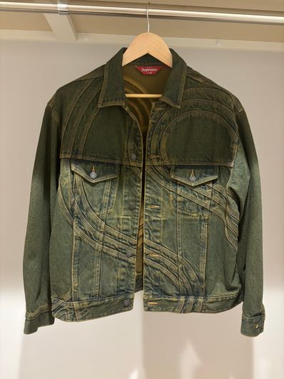 Supreme S Logo Denim Trucker Jacket "Dirty Green"