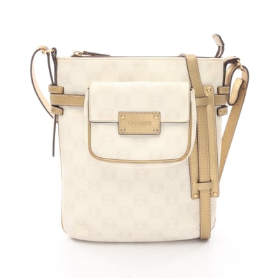 ロエベ LOEWE リピートアナグラム ショルダーバッグ バッグ PVCコーティングキャンバス レザー レディース ホワイト系 / ゴールド系 【中古】