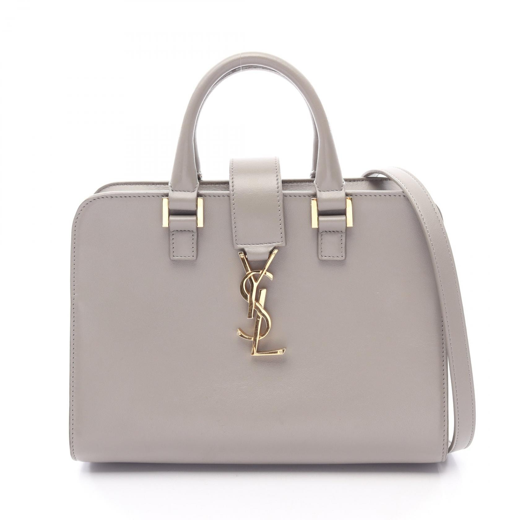 イヴ・サンローラン YVES SAINT LAURENT モノグラム ベイビーカバス 2WAY ハンドバッグ バッグ レザー レディース グレー系 372087 【中古】