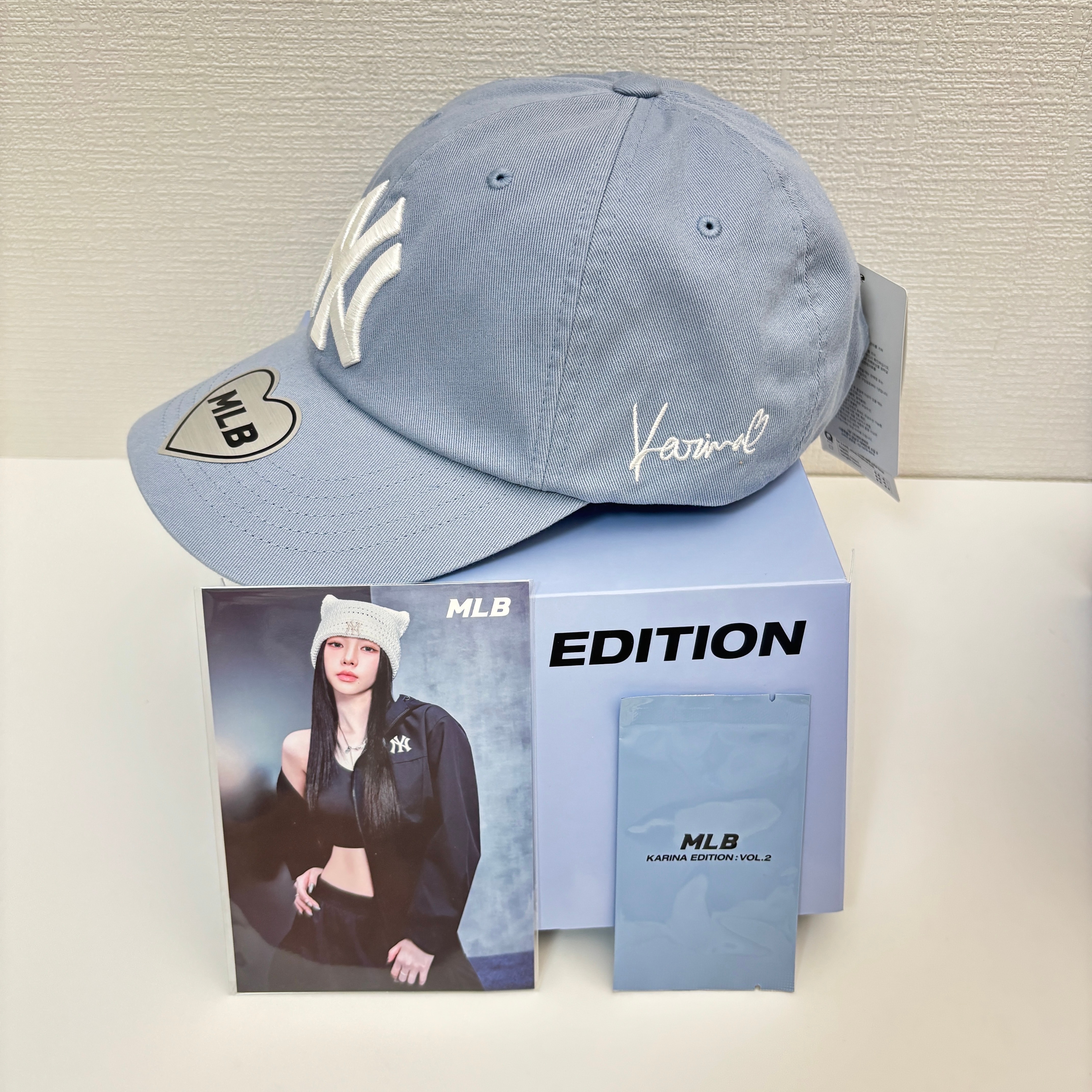 MLB x aespa KARINA Signature Unstructured Ball Cap New York Yankees "Sky Blue"
