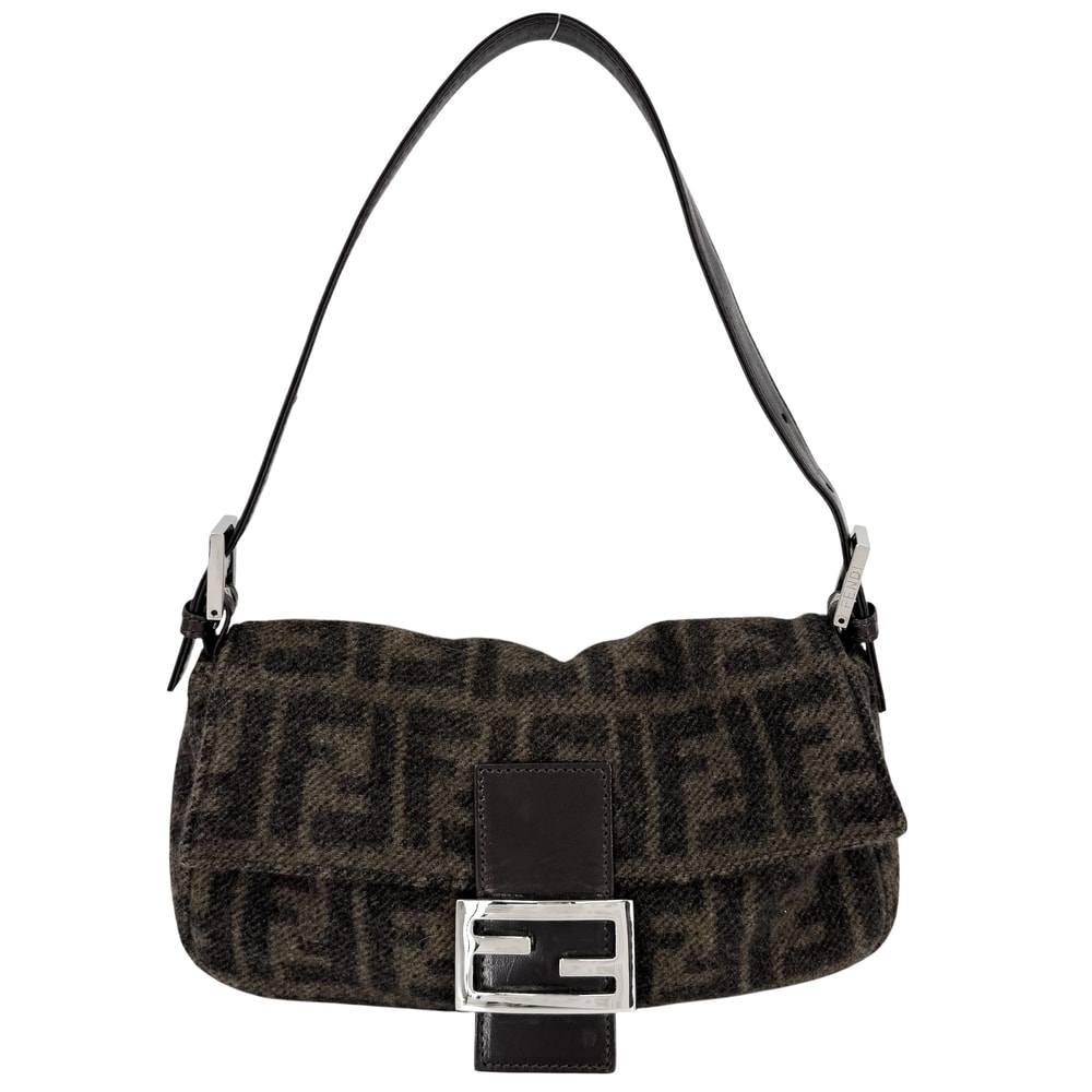 FENDI フェンディ ハンドバッグ ズッカ 26424 ウール レザー ブラウン 茶 シルバー金具 レディース【中古品】