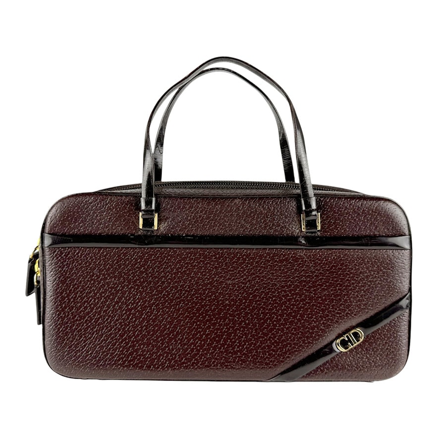 クリスチャンディオール Christian Dior ハンドバッグ レザー/パテントレザー ダークブラウン ゴールド レディース【中古】 z8259