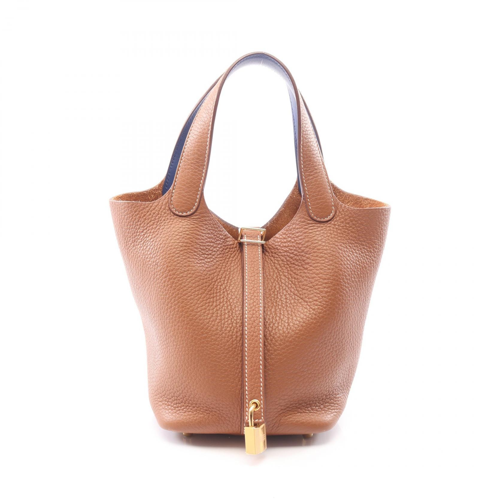 エルメス HERMES ピコタンロックPM エクラ ハンドバッグ バッグ レザー カーフ(牛革) トリヨンクレマンス / ヴォースイフト トリヨンクレマンス ゴールド U刻印(2022年製造) レディース ブラウン系 【中古】