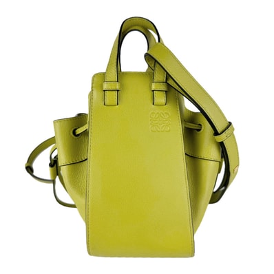 ロエベ LOEWE ハンドバッグ 斜め掛けショルダーバッグ ハンモック ミニ レザー イエローグリーン ゴールド レディース【中古】 z9411