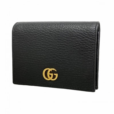 【6dc2657】グッチ 財布 GGマーモント 456126 レザー ブラック ゴールド金具【中古】レディース