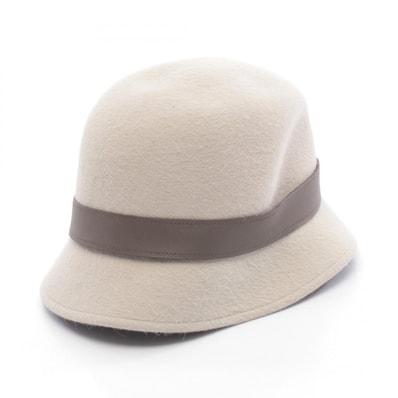 エルメス HERMES ハット 帽子 レザー ラビットフェルト レディース ホワイト系 / グレー系 【中古】