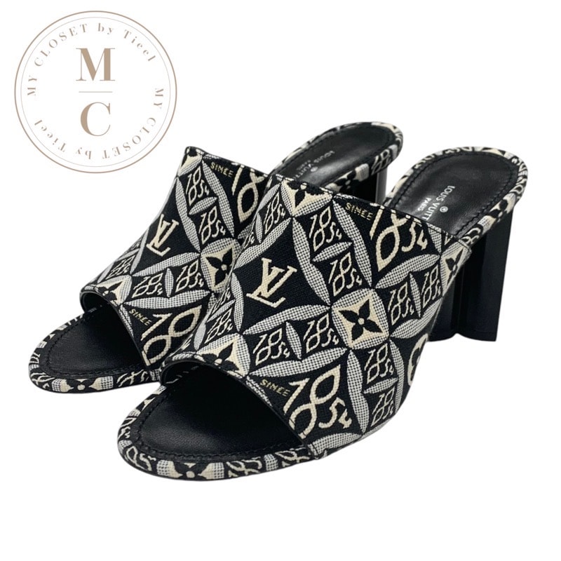 ルイヴィトン LOUIS VUITTON シルエットライン サンダル 靴 シューズ ジャカードファブリック ブラック ホワイト 未使用 SINCE1854 ミュール