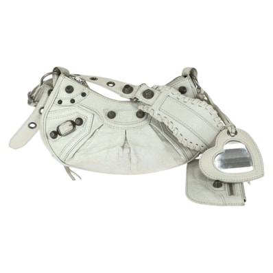 美品 BALENCIAGA バレンシアガ ル カゴール XS ホワイト シルバー金具 レザー ショルダーバッグ ポシェット 601431 【中古】