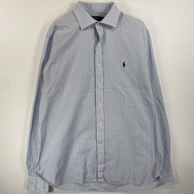 古着 ポロバイラルフローレン Polo by Ralph Lauren 長袖シャツ ロゴ刺繍 ワンポイント 16 2/1 ホワイト系 ストライプ メンズ
