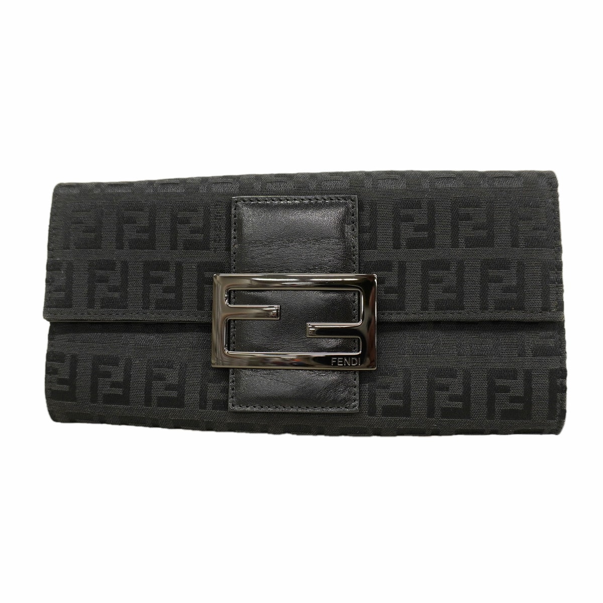 【6hc1862】フェンディ 長財布 ズッキーノ ナイロンキャンバス ブラック シルバー金具【中古】レディース