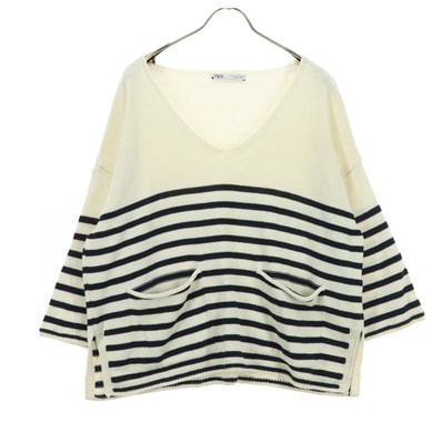 美品 ZARA ザラ ボーダー柄 長袖 セーター M ホワイト