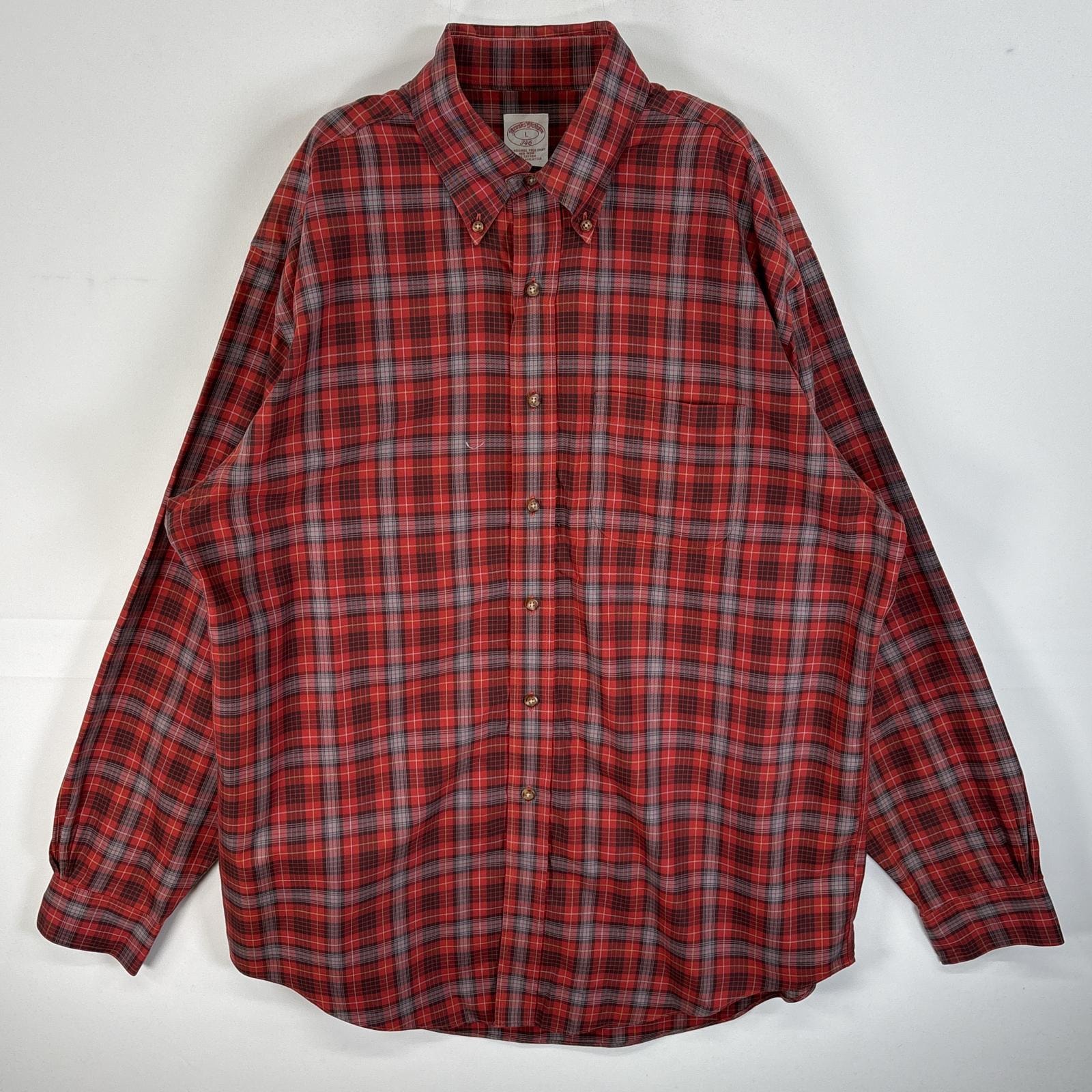古着 ブルックスブラザーズ Brooks Brothers 長袖シャツ チェック柄 胸ポケ ボタンダウン 346 L レッド系 マルチカラー メンズ