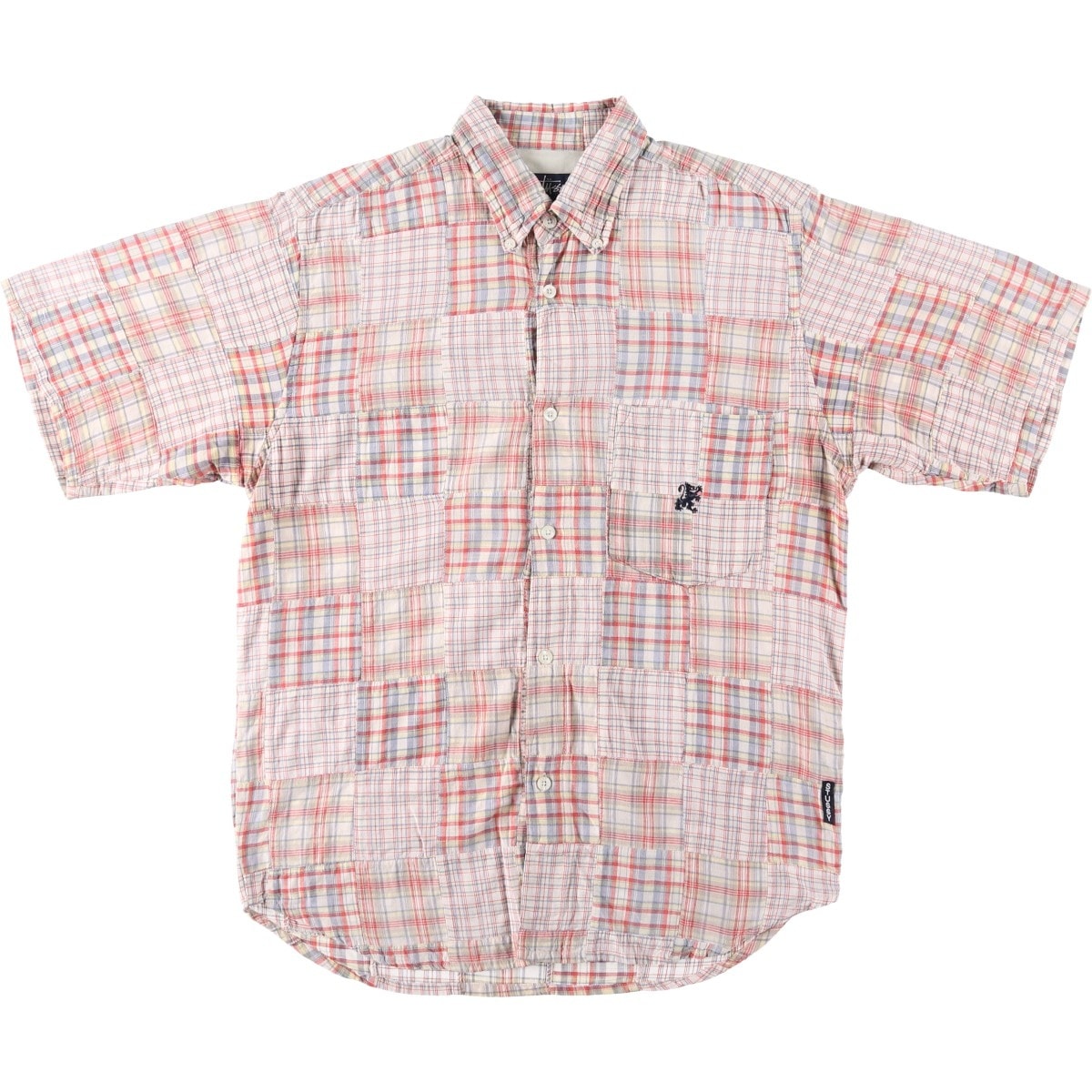 古着 90年代 ステューシー STUSSY OLD STUSSY オールドステューシー 紺タグ パッチワーク 半袖 ボタンダウン チェックシャツ メンズS相当 ヴィンテージ/eaa623515