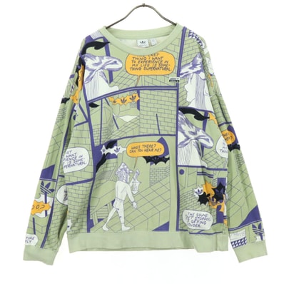 adidas アディダス コットン 総柄 長袖 スウェット トレーナー XOT グリーン系 トレフォイルロゴ