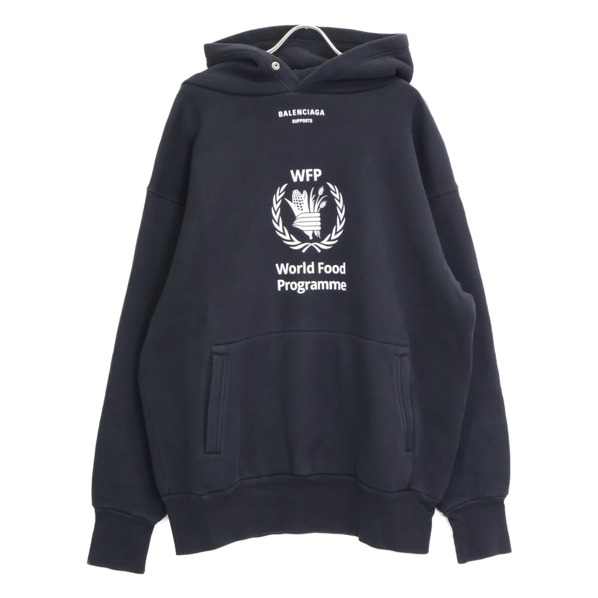 バレンシアガ 541709 ×WFP ﾛｺﾞ ｵｰﾊﾞｰｻｲｽﾞ ﾌｰﾃﾞｨﾊﾟｰｶ M