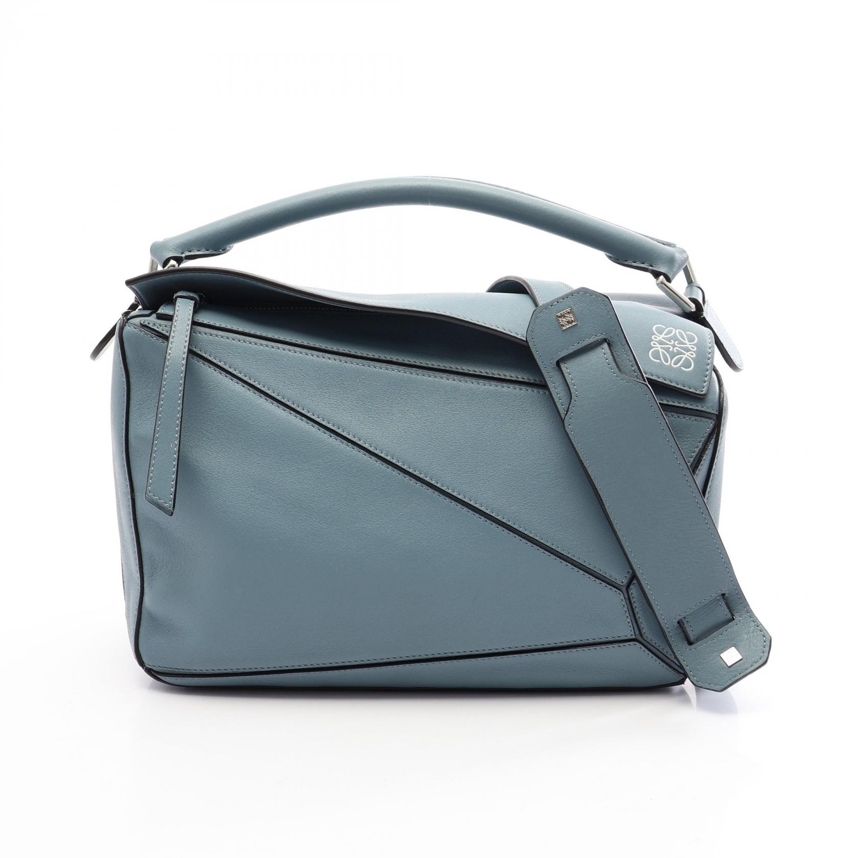 ロエベ LOEWE パズルバッグ ミディアム 2WAY ハンドバッグ バッグ レザー レディース ブルー系 【中古】