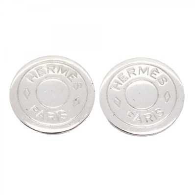 【6jfb0126-k】エルメス イヤリング セリエ メタル シルバー【中古】レディース