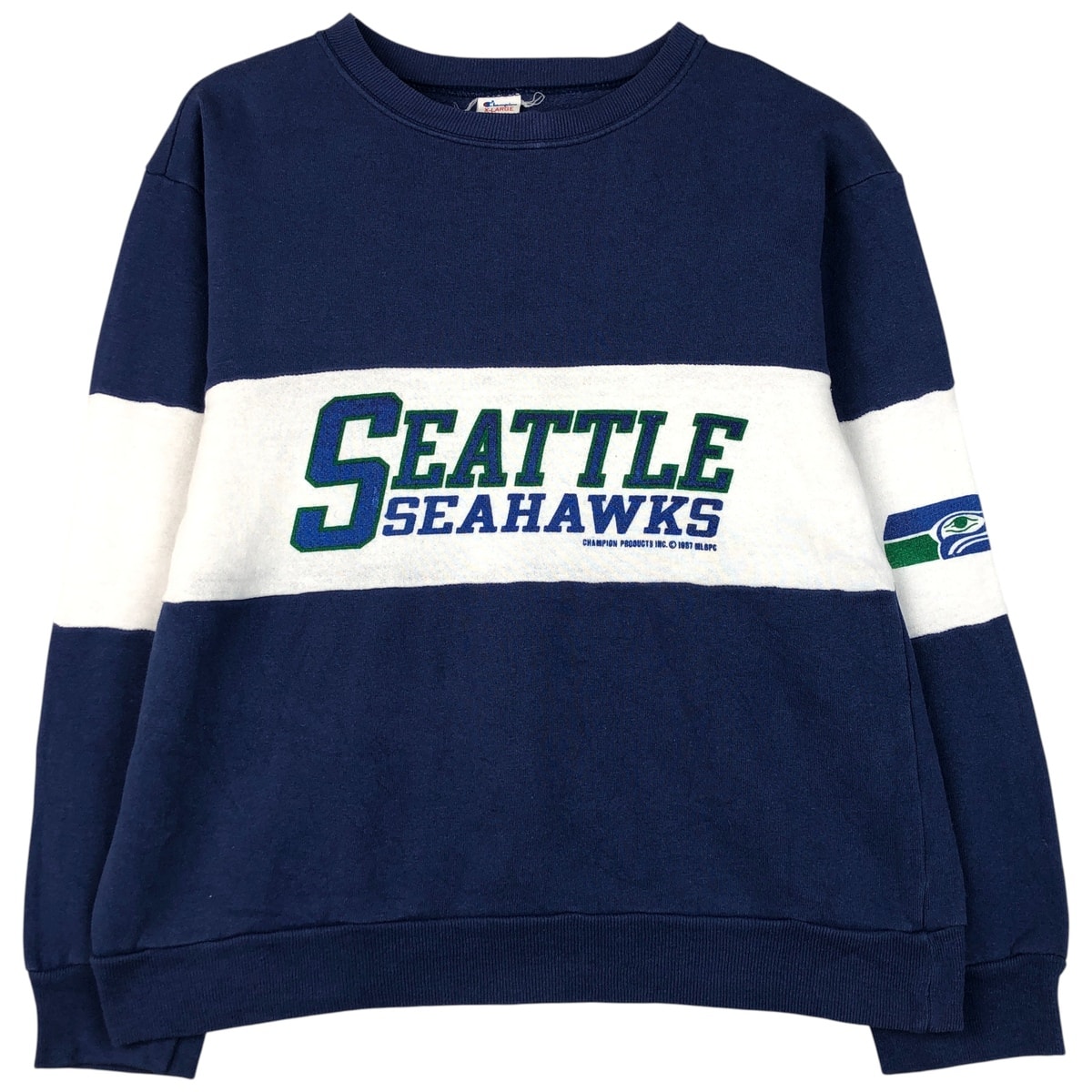 古着 80年代 チャンピオン Champion トリコタグ NFL SEATTLE SEAHAWKS シアトルシーホークス ロゴスウェットシャツ トレーナー USA製 メンズXL相当 ヴィンテージ/eaa480599
