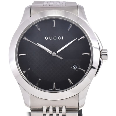 値下 グッチ GUCCI 126.4 Gタイムレス デイト クォーツ ユニセックス 良品 N#145840