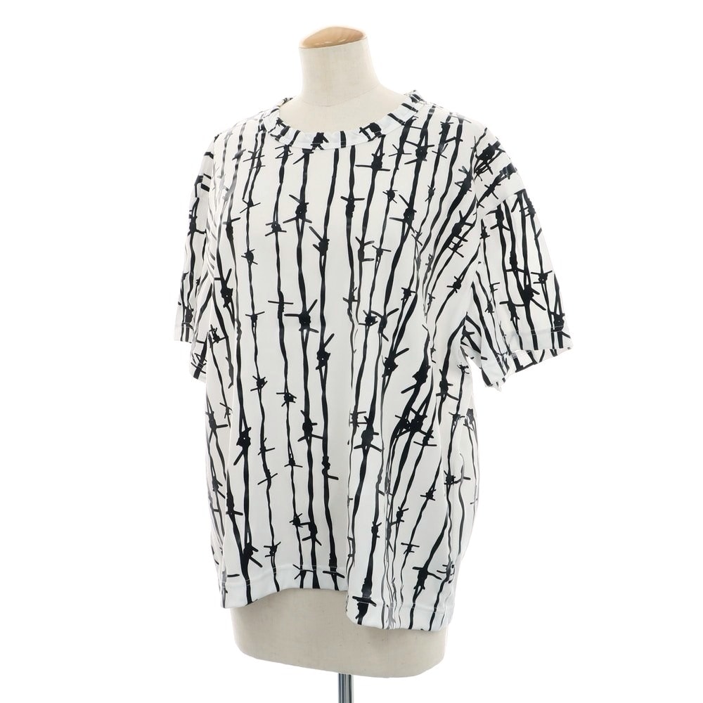 【中古】コムデギャルソン COMME des GARCONS 2024年秋冬 ポリエステル クルーネック 半袖Tシャツ ホワイトxブラック【サイズXS】【レディース】