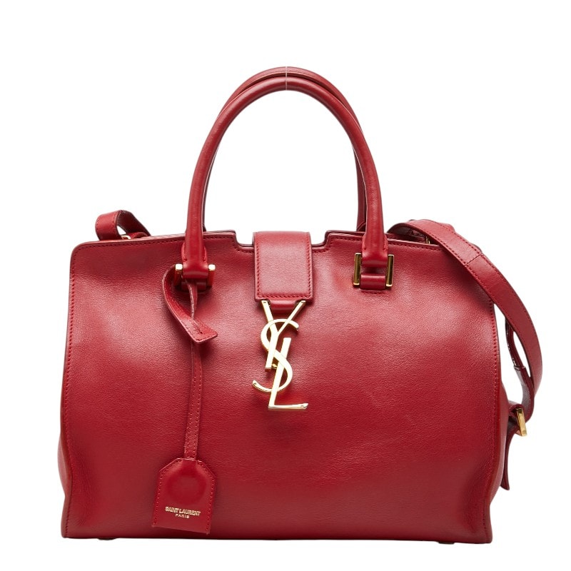 サンローラン ベイビー モノグラム カバス ハンドバッグ ショルダーバッグ 2WAY 400914 レッド レザー レディース SAINT LAURENT 【中古】