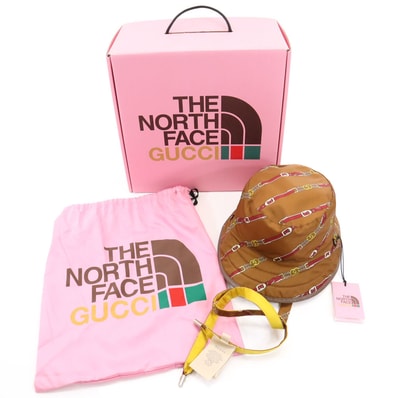 未使用 GUCCI グッチ ノースフェイス コラボ リバーシブル バケット ハット ブラウン x THE NORTH FACE 帽子