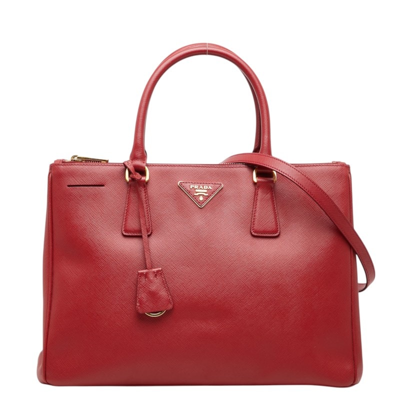 プラダ 三角ロゴプレート ハンドバッグ ショルダーバッグ 2WAY レッド ゴールド サフィアーノレザー レディース PRADA 中古