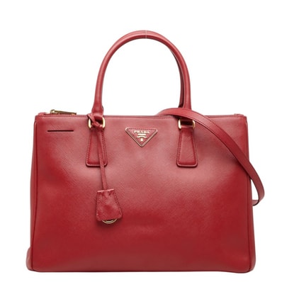 プラダ 三角ロゴプレート ハンドバッグ ショルダーバッグ 2WAY レッド ゴールド サフィアーノレザー レディース PRADA 中古