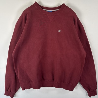 古着 チャンピオン Champion スウェット トレーナー ワンポイントロゴ刺繍 プルオーバー 大きいサイズ クルーネック 前V 14041 バーガンディ メンズ