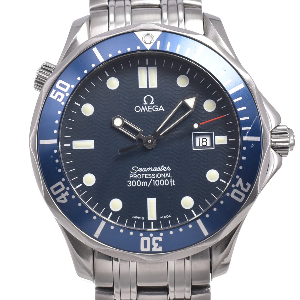オメガ OMEGA 2541.80 シーマスター 300m ブルー クォーツ メンズ 良品 内箱付き 腕時計 N#150876