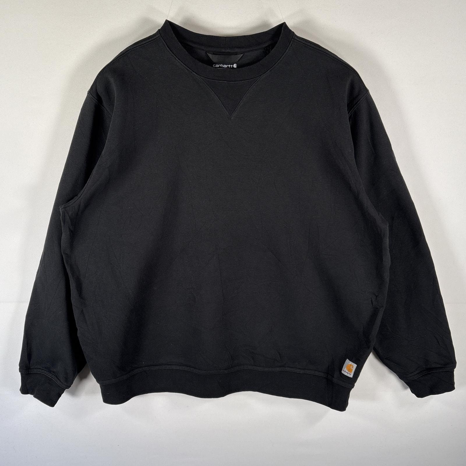 古着 カーハート Carhartt スウェット トレーナー クルーネック 前V ワンポイントロゴ 大きいサイズ 14041  ブラック メンズ