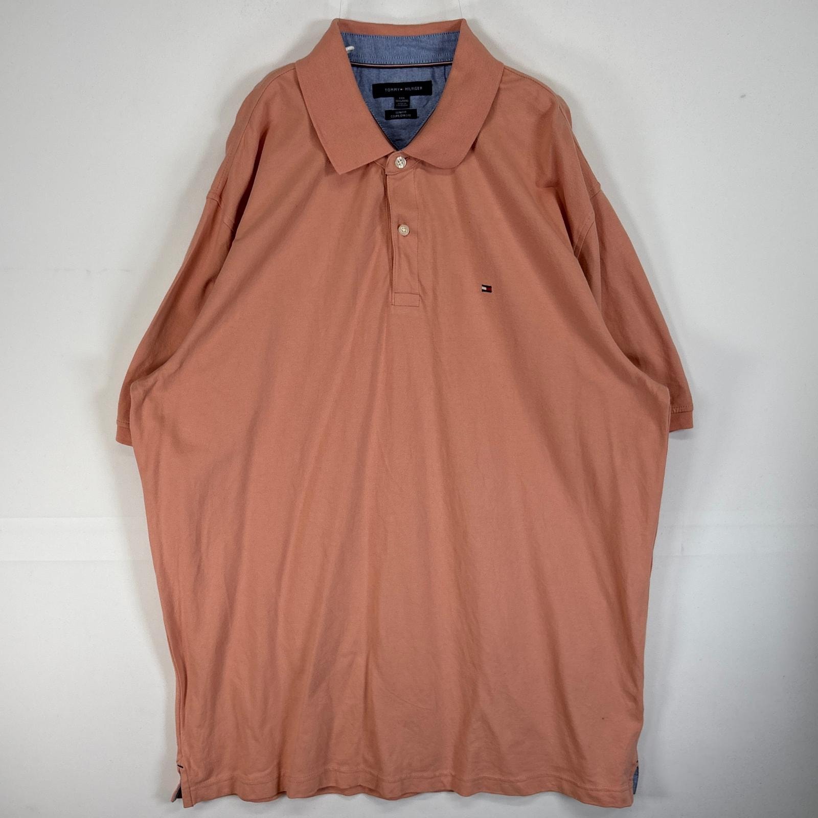 古着 トミーヒルフィガー TOMMY HILFIGER 鹿の子 半袖 ポロシャツ ロゴ 刺繍 大きいサイズ 2ボタン 14042 ピンク系 無地 メンズ