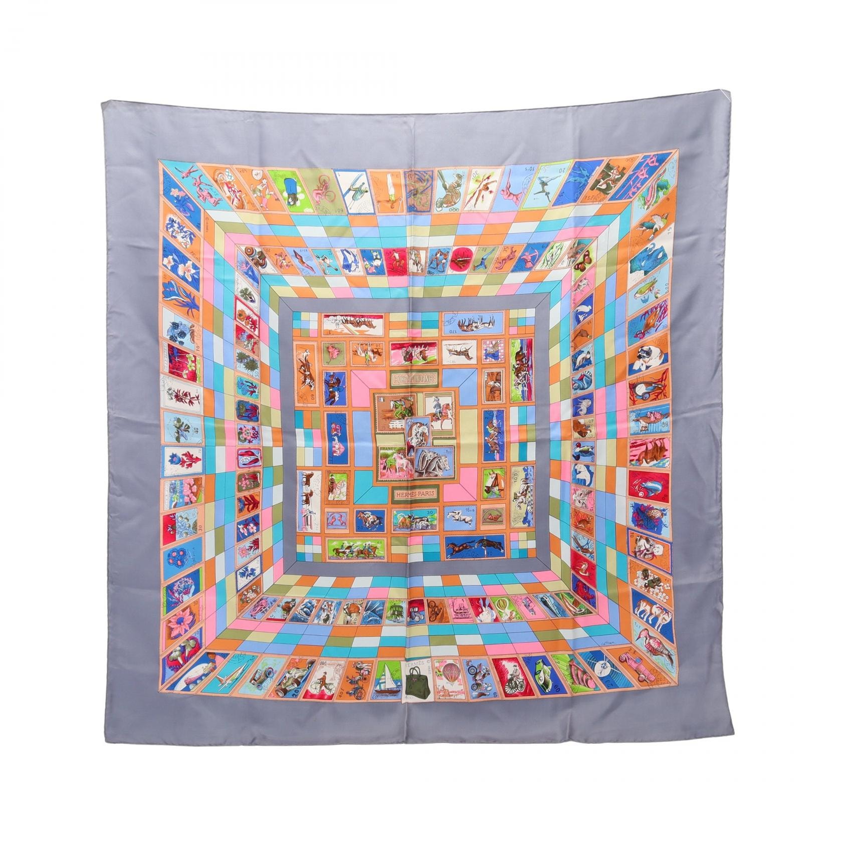 エルメス HERMES カレ90 CORRESPONDANCE スカーフ 衣料品 シルク シルク レディース グレー系 / マルチカラー 【中古】