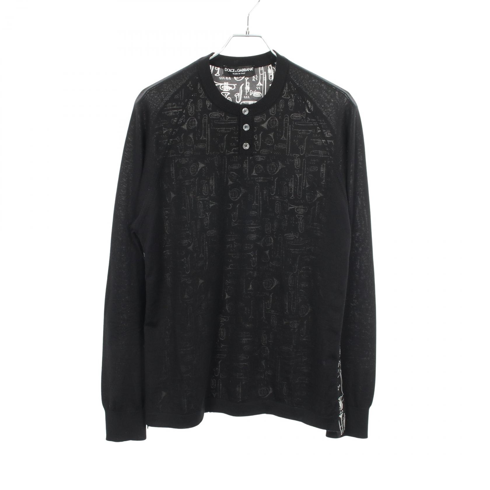 ドルチェアンドガッバーナ DOLCE & GABBANA ヘンリーネック 切替 総柄 ニット 衣料品 トップス カシミヤ シルク メンズ ブラック系 【中古】