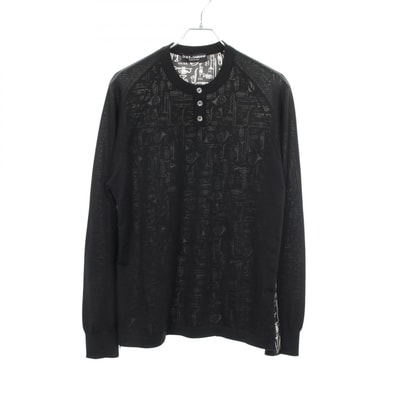 ドルチェアンドガッバーナ DOLCE & GABBANA ヘンリーネック 切替 総柄 ニット 衣料品 トップス カシミヤ シルク メンズ ブラック系 【中古】