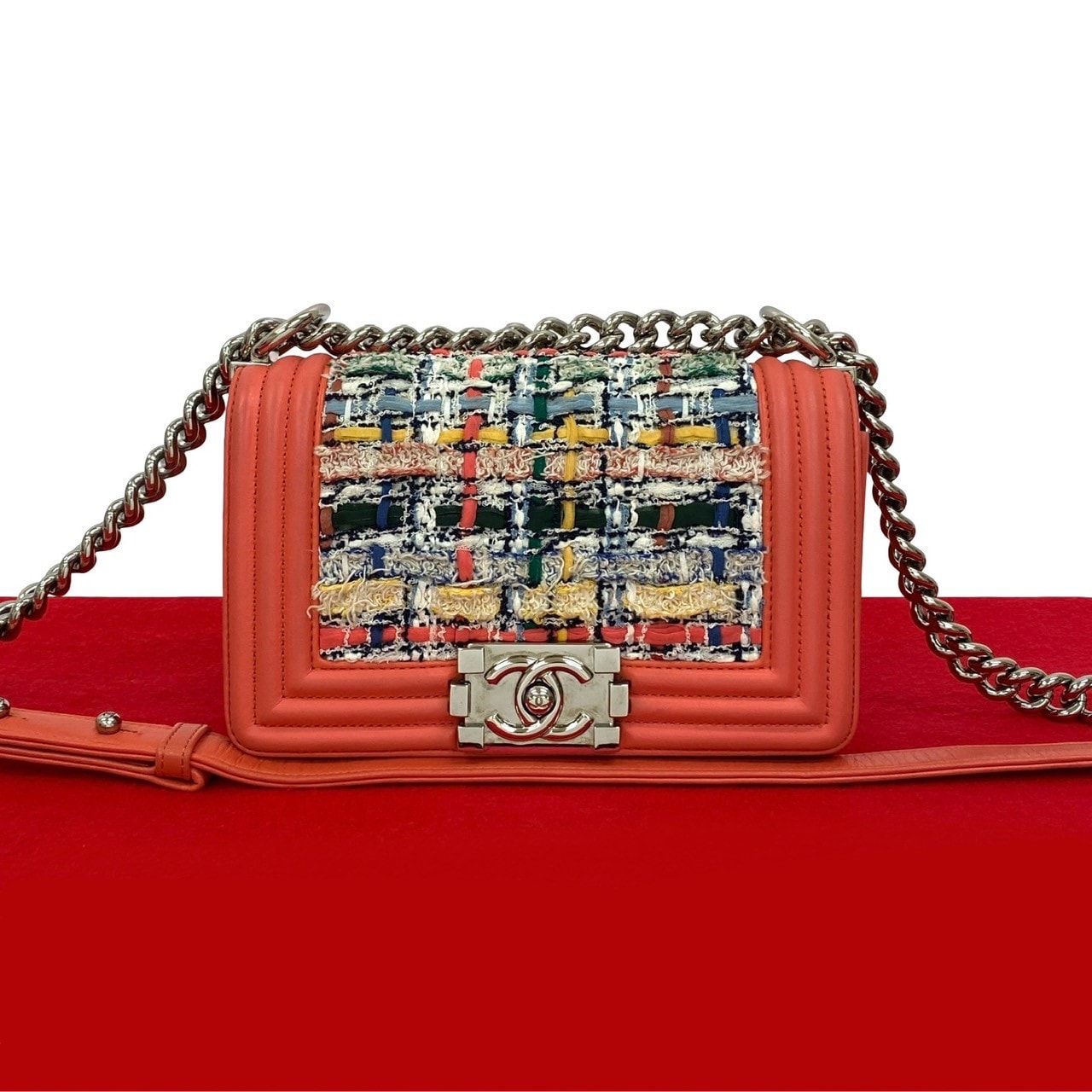 CHANEL シャネル ボーイシャネル レザー ツイード ショルダーバッグ ピンク
18464