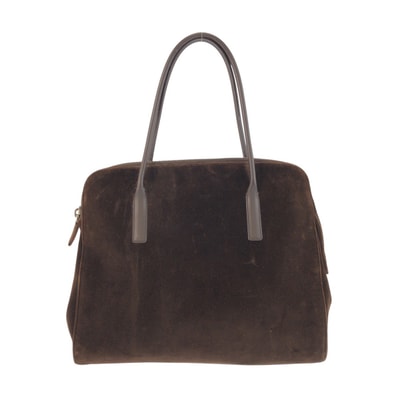 PRADA プラダ 三角ロゴプレート ブラウン シルバー金具 ベロア レザー/ ハンドバッグ トートバッグ 602844 【中古】