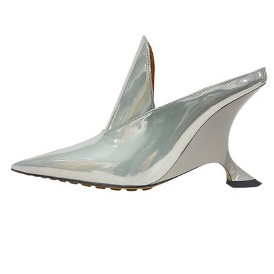 ボッテガヴェネタ BOTTEGAVENETA ミュール ラミネートレザー Rocket ウェッジヒール シルバー