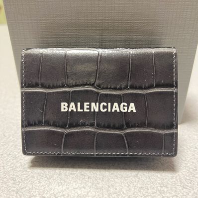 BALENCIAGA Cash Mini Wallet Matt Embossed Crocodile Calfskin "Black"