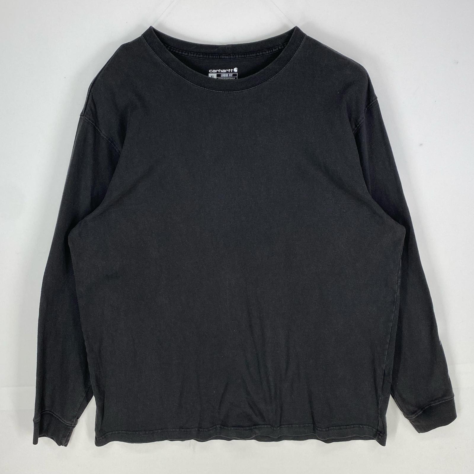 古着 カーハート Carhartt 長袖Tシャツ ロングスリーブ 大きいサイズ ロンT XL ブラック系 袖プリント メンズ