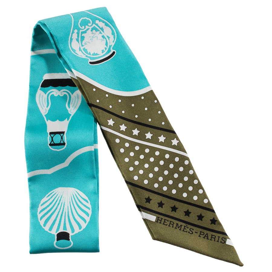 HERMES エルメス Les Flacons Bandana 香水瓶 063157S 02 ツイリー 2017AW スカーフ グリーン ブルー【中古】